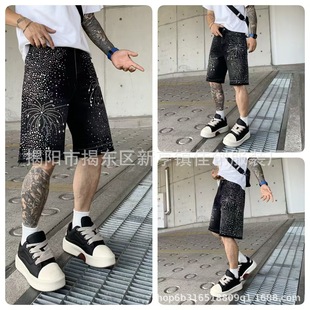 Fashion Trendy Versatile Personality Pattern Rhinestone Jeans Cross-Border Direct Sales Trendy Brand Casual Shorts Design