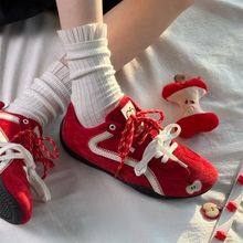 红色赛车鞋德训鞋男女同款2025春夏季新款黑色百搭舒适休闲板鞋潮