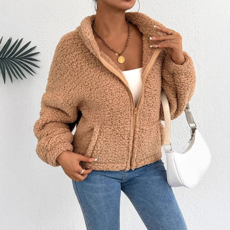 Cross-Border New 2026 Spring and Autumn Wool Lamb Coat with Stand Collar, Thickened Warm Jacket, Casual and Comfortable Women's Top Cross-Border New 2026 Spring and Autumn Wool Lamb Coat with Stand Collar, Thickened Warm Jacket, Casual and Comfortable Women's Top