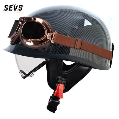 Motosiklet kaskı (dəbilqə) – 3C certified retro motorcycle helmet - bright-carbon-transparent-copper-mirror-tea-mirror-m