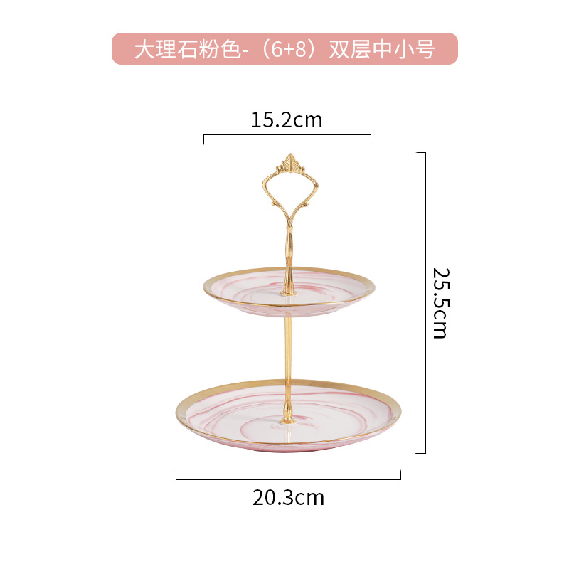 Estilo europeo de tres capas de cerámica marmolado plato de fruta té de la tarde ins estilo pastel banquete de boda bandeja de postre