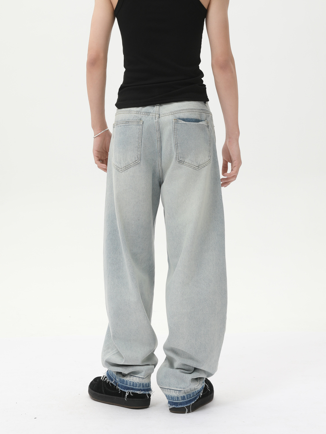 MTLCLOTHES Ropa de hombre | Vaqueros de pierna ancha de color claro con sentido de diseño de nicho, pantalones de cimitarra rectos sueltos y delgados, de moda