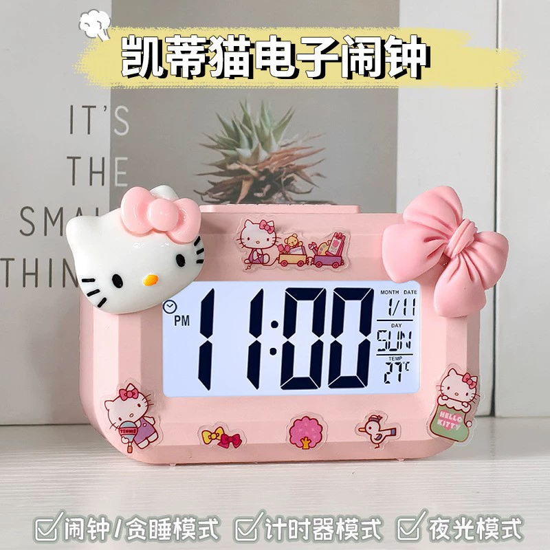 Детский цифровой будильник в мультяшном стиле Hello Kitty, часы/будильник/таймер, розовый/белый