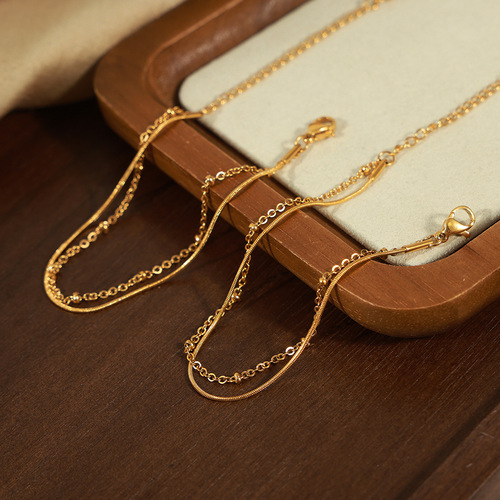 Minimalist style niche elegant temperament personalized jewelry bead chain snake bone chain double stacking style titanium steel gold-plated bracelet