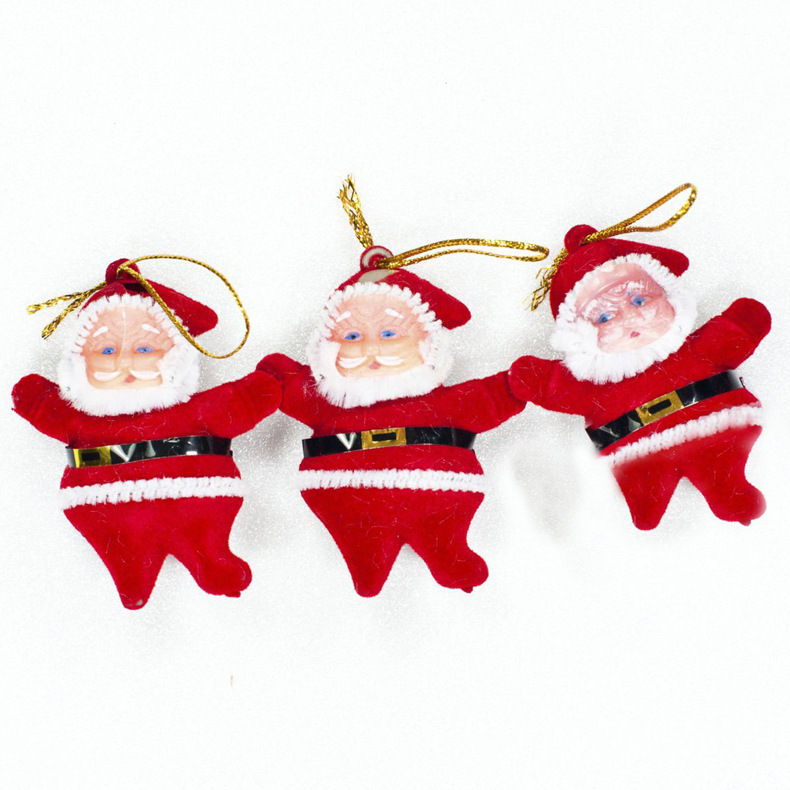 Santa Claus transfronterizo rojo flocado polvo de oro de Navidad 6 colores decoraciones de árbol de Navidad de pequeño viejo al por mayor