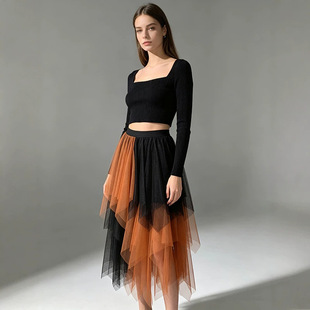 ���xWomen's Tulle Skirts High Low Layered A-line Midi Skirt