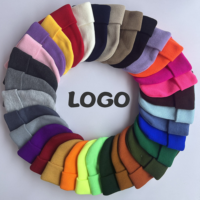 现货新款针织帽男女纯色冷帽欧美保暖帽子荧光色毛线帽光板针