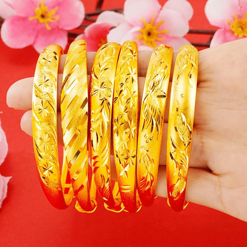 Vietnamese Sand Gold Ancient Imitation Gold Bracelet for Women, Long-Lasting Push-Pull Dragon and Phoenix Bracelet, Copper Alloy Jewelry Wholesale