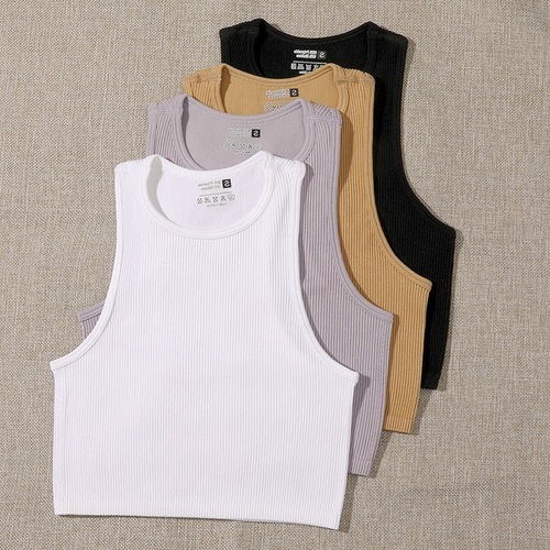 Elastic Rib-Knit Sleeves Casual Corset Indoor Tank Tops