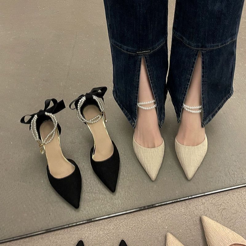 French-Style Evening Sandals for Women, Summer 2024, Thin Heels, Pointed Toe, Comfortable, Non-Tiring, Fairy-Style High Heels