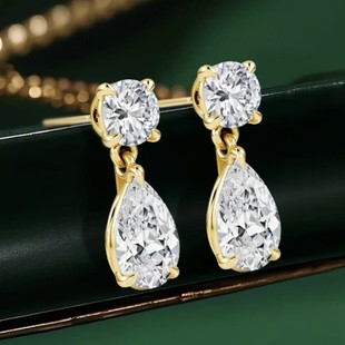 Cross-Border 925 Sterling Silver Water Drop Moissanite Earrings Plated with 18K Gold Pear-Shaped Moissanite Earrings Women's Earrings Ready for Sale