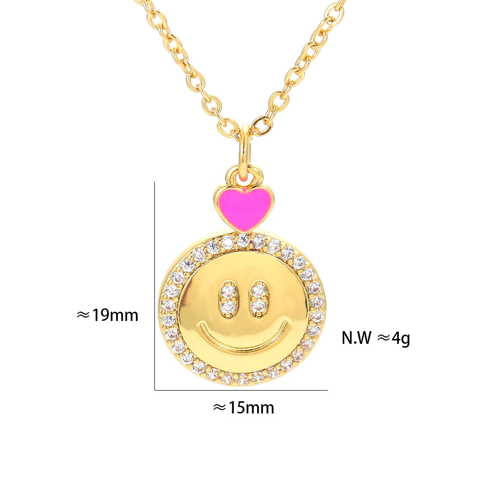 Retro Micro-inlaid Smiley Face Pendant Clavicle Chain Copper Heart Smile Color Pendant Necklace display picture 7
