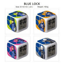 蓝色监狱闹钟卡通游戏周边学生床头钟数字七彩变色发光小夜灯台钟