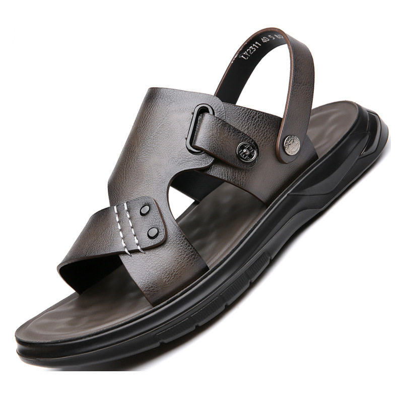 Dép sandal nam đế mềm quai ngang hở ngón, dép đi biển và lái xe đa năng, lót cao su massage — CS2311 màu nâu, CS2311 màu xám, CS2311 màu đen