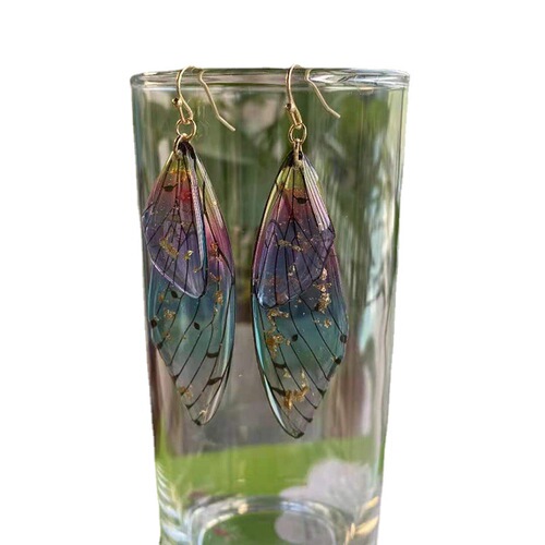 S925 Silver Cicada Wings Ear Hook Butterfly Earrings Temperament Super Fairy Long Earrings Cicada Wings Gradient Color Earrings for Women
