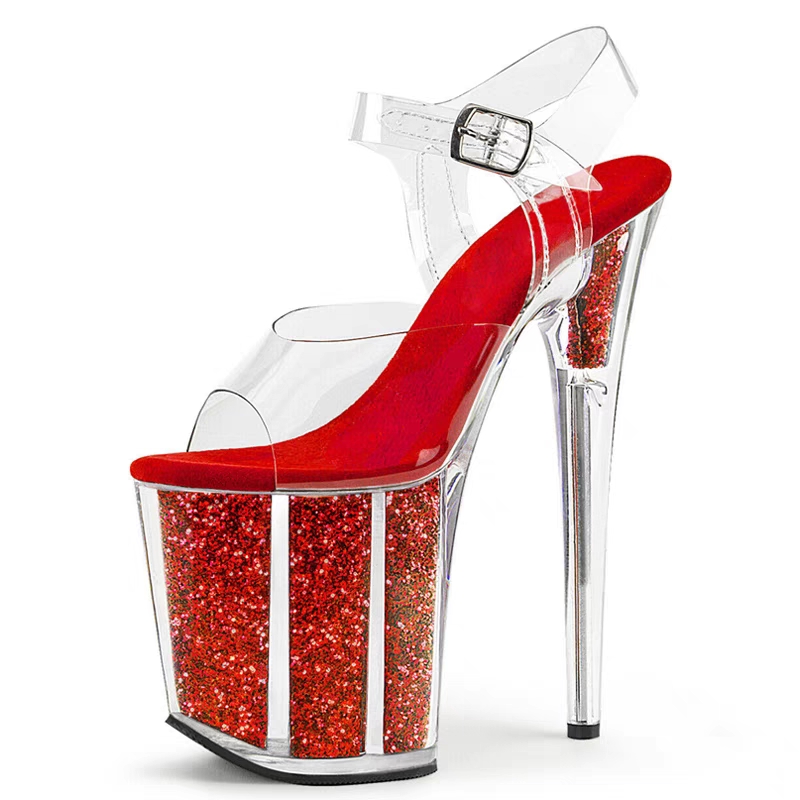 20cm tubo de acero zapatos de tacón antideslizante modelo de desfile zapatos de entrenamiento impermeables especiales de diamante de agua sandalias de cristal transparente image 8