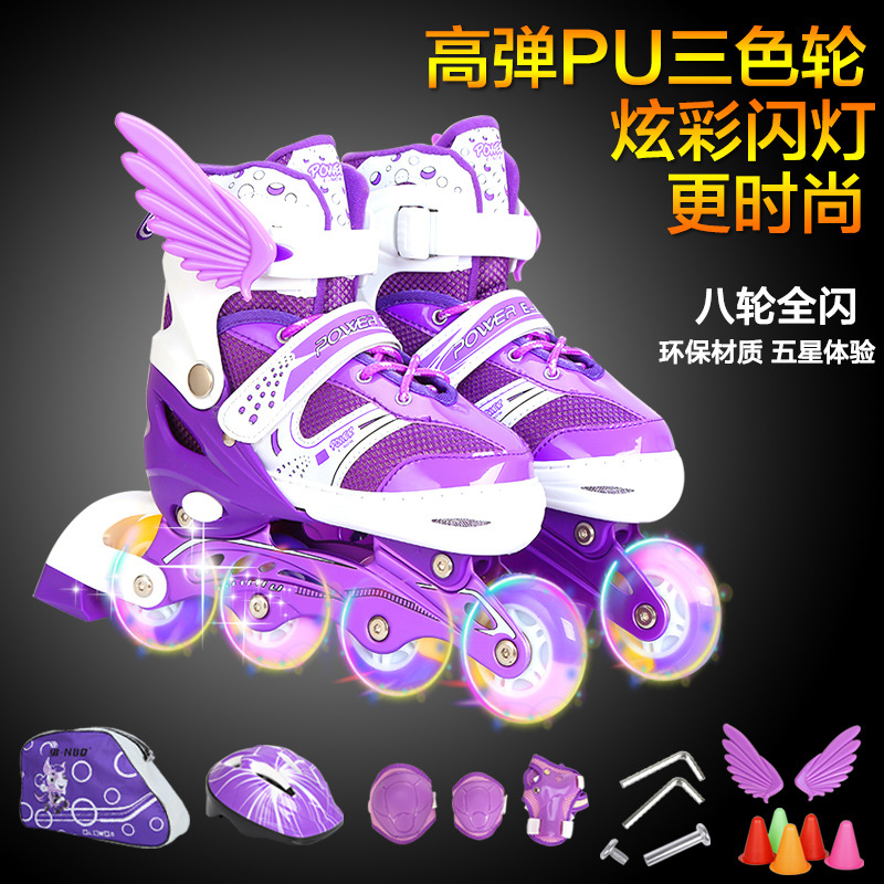 new pattern beginner the skating shoes men and women Roller skates Roller skating shoes children suit Tricolor PU Flash round