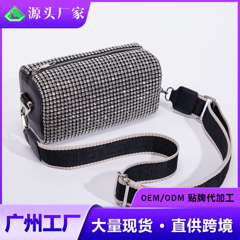 Amazon's Popular A-Grade Rhinestone Wide Shoulder Strap Underarm Cylindrical Evening Bag Single Shoulder Crossbody Pillow Bag Women's Rhinestone Bag