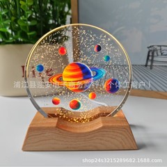 水晶发光小夜灯桌面摆件卧室床头星空银河立体激光彩印生日礼物