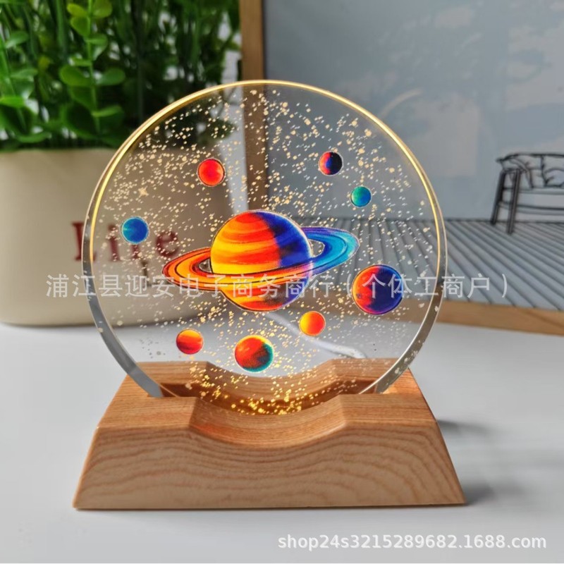 Crystal Luminous Night Light Desktop Ornaments Bedroom Bedside Starry Sky Galaxy Stereo Laser Color Printing Birthday Gift