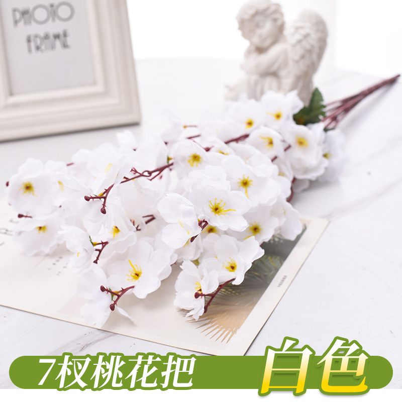Simulación transfronteriza de flores de melocotón 7 horcos 9 flores artificiales decoración flor al por mayor paisajismo flor de melocotón decoración flores de seda flores de plástico