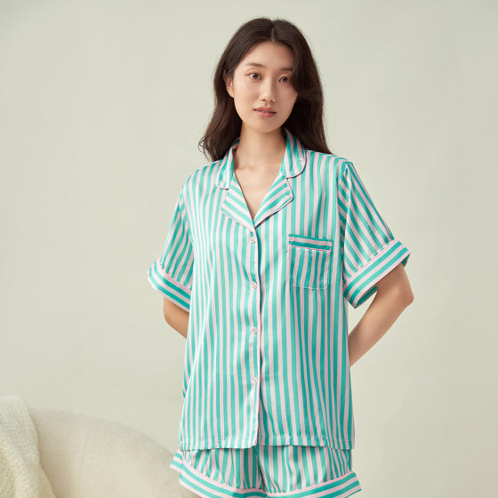 Secret Same Style Lapel Striped Jacquard Pajamas Women's Пижама Short Sleeve Shorts Ice Silk suit Home Clothes