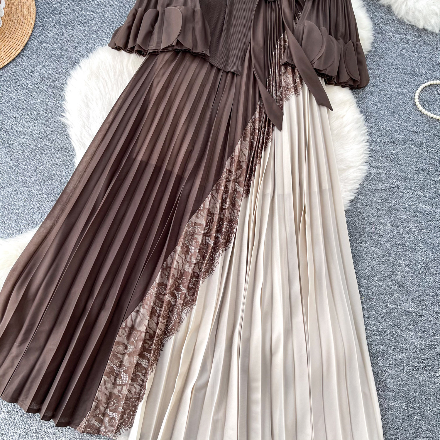 Elegant V-Neck Floral Print Maxi Dress Wrap Style Flared Sleeves Ruffle Hem Office-Ready One-Size Fits US 4-12 Four Colors_ecoleips.com