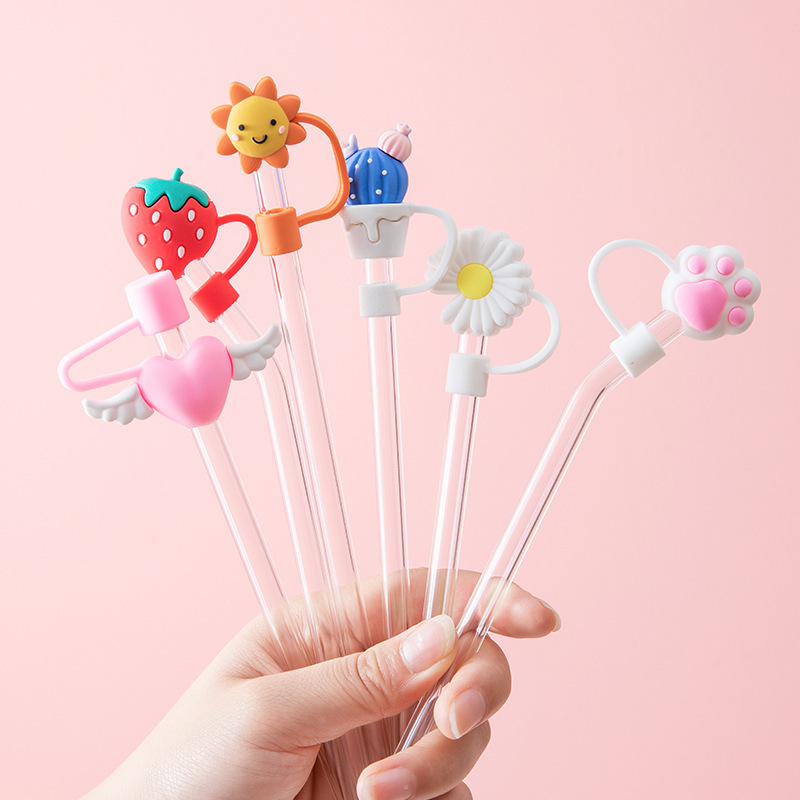 ストローキャップソフトシリコンストローダストカバー漫画かわいい女の子ストローキャップ食品グレードのストローアクセサリープラグ|undefined