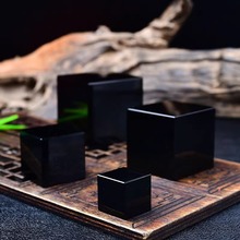 天然黑曜石方块六面立方体原石打磨水晶风水摆件手把件压纸书裸石