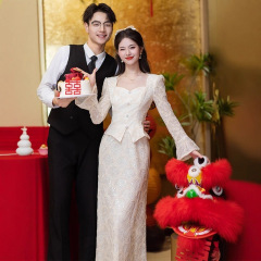 新中国式改良婚約チャイナドレス2025新型シャンパン色花嫁結婚敬酒服ドレスセット女性領収書