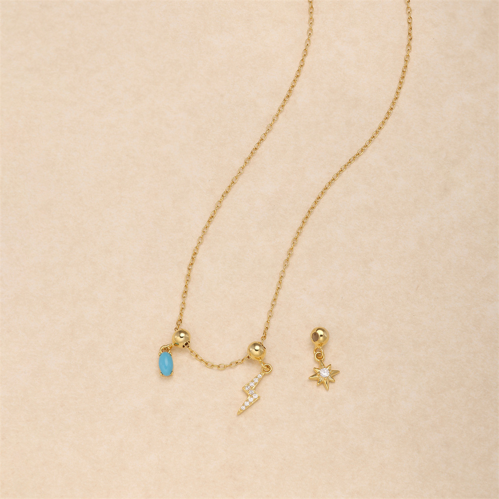 925 Sterling Silver Zircon Cable Chain Plating Lightning Multi Charms Necklace display picture 3