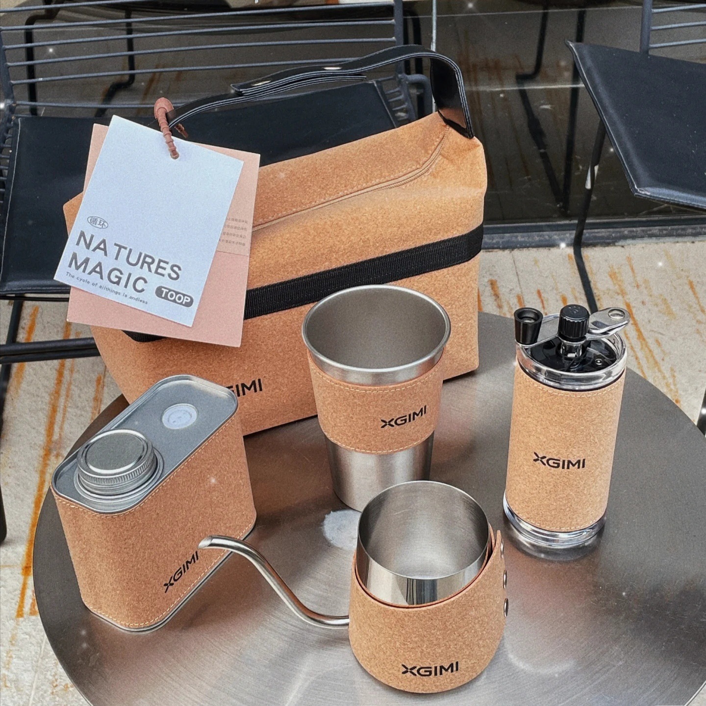 Inventario al por mayor camping al aire libre mano set de café de corcho mano máquina de café taza de café cafetera