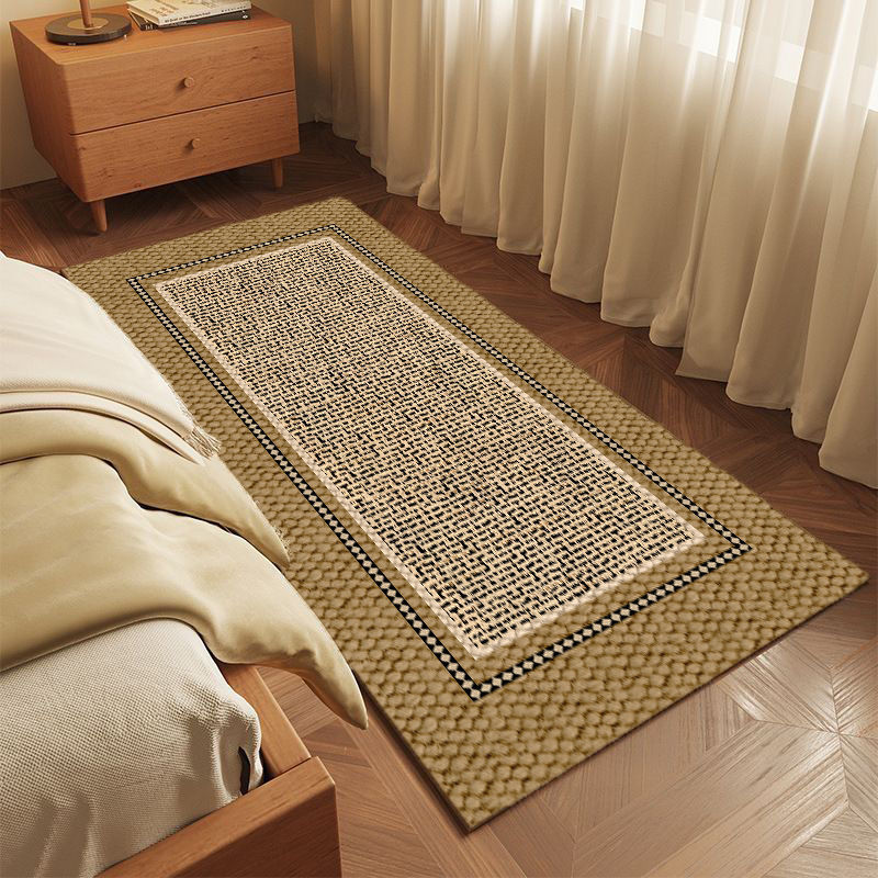 Vintage-Teppich im nordischen Boho-Stil mit minimalistischen Streifen, rechteckige Fußmatte für Schlafzimmer und Bett._voghion.com