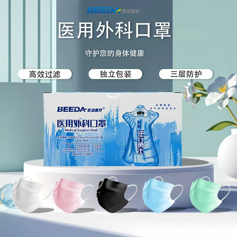 厂家直销一次性医用外科口罩三层防护灭菌级独立包装50只抗病毒
