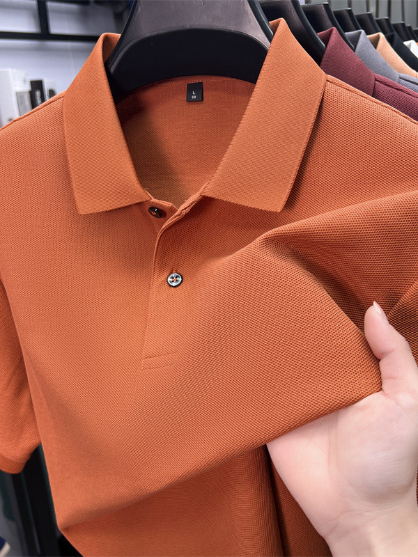 Cross-Border Popular Mercerized Cotton Men's Half-Sleeved T-Shirt Summer New Pure Color Lapel Polo Shirt Casual Customizable Logo