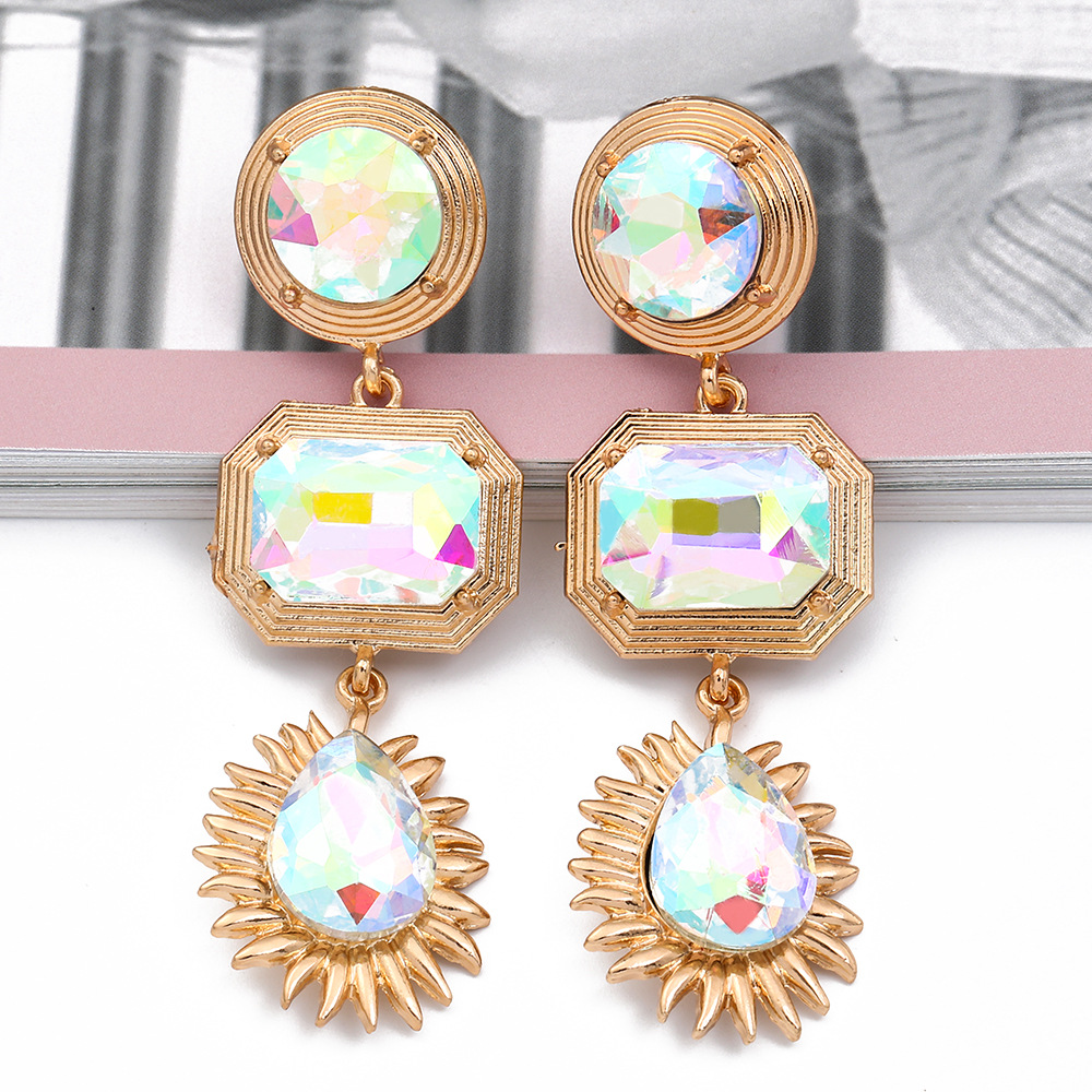 Fashion Retro Exaggerated Geometric Color Diamond Earrings display picture 10