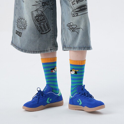 Brand original cute cartoon energy puppy mid-tube socks women's fashion stripe contrasting color couple's drawstring socks