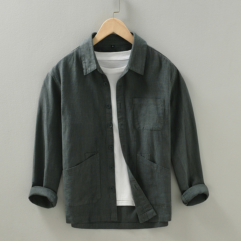 Chinese Linen Men's Lapel Jacket Spring and Autumn New Cotton and Linen Shirt Jacket Multi-Pocket Tang Suit Top Dad Outfit Chinese Linen Men's Lapel Jacket Spring and Autumn New Cotton and Linen Shirt Jacket Multi-Pocket Tang Suit Top Dad Outfit