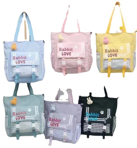 Summer  New Student Canvas Bag Cartoon Solid Color Single Shoulder Bag Large Capacity Nylon Bag Crossbody Bag Tutoring Bag