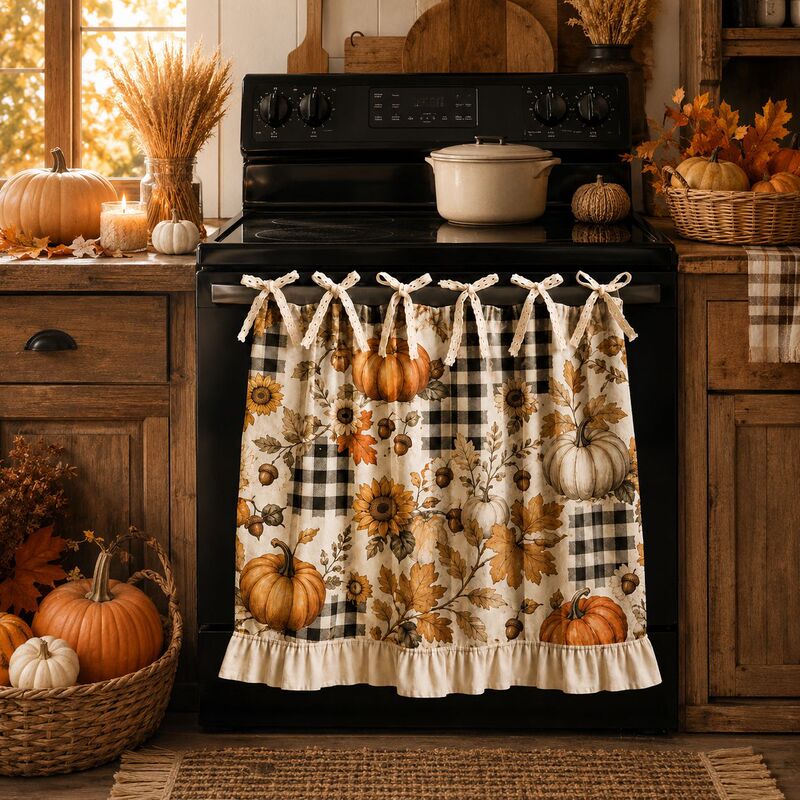 American country-style pumpkin oven curtain, farmhouse kitchen cabinet bow-tie tie-back short curtain, stove curtain American country-style pumpkin oven curtain, farmhouse kitchen cabinet bow-tie tie-back short curtain, stove curtain