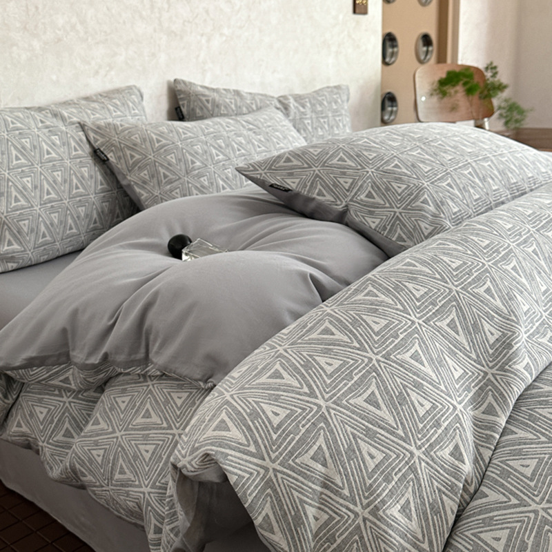 Cama de hilo de doble capa de cuatro piezas de algodón puro 100 funda de edredón de algodón grueso de tres piezas de sábanas de dormitorio 2025 nuevo 3