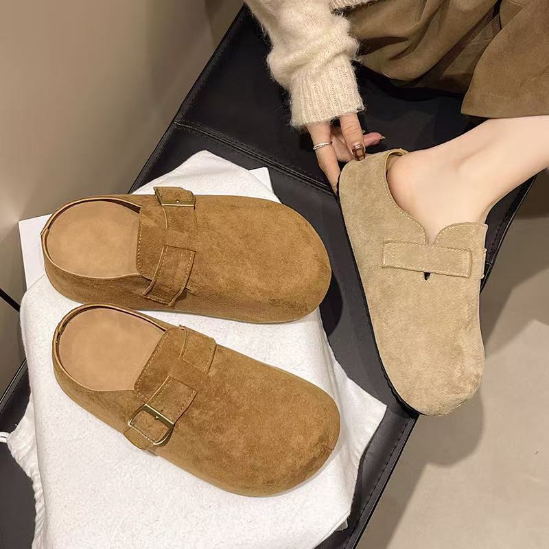 Women's Platform Heel Shoes Versatile Fashionable Retro Slip-On Soft Sole Non-Slip Half Covered Shoes_voghion.com