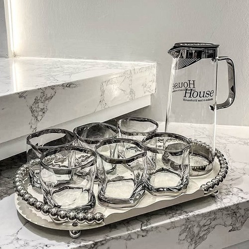 ins light luxury high-end glass water cup home living room entertaining drinking water cup heat-resistant cup water set