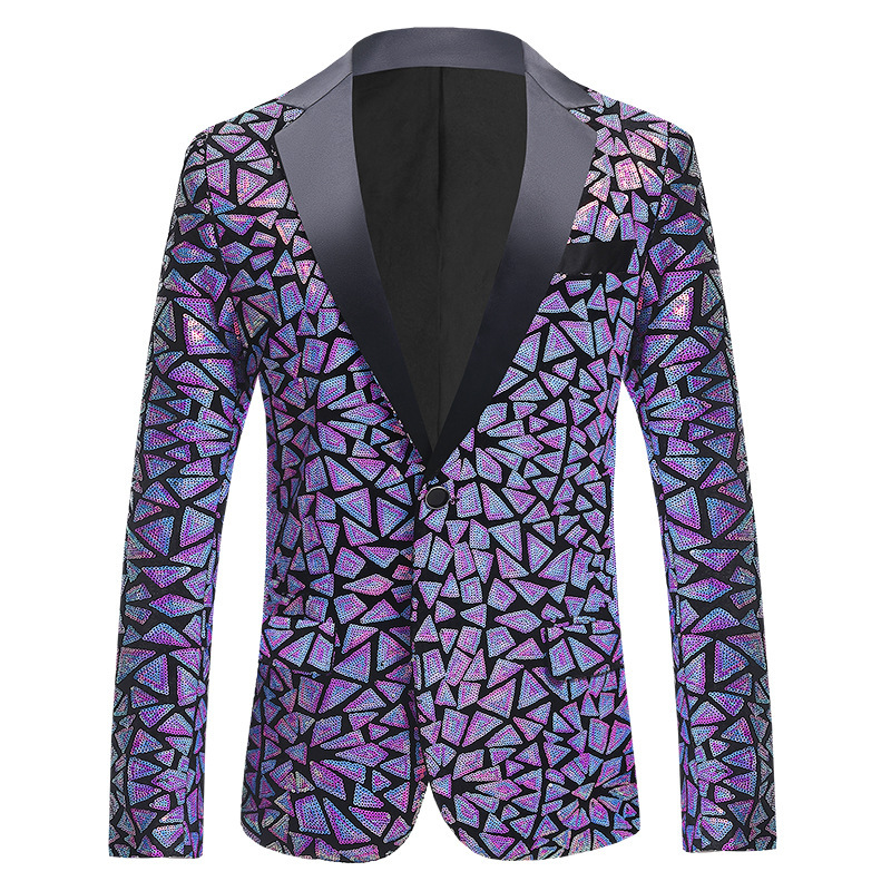Cross-Border American size velvet men's sequined costume dress singer host stage performance suit men's jacket