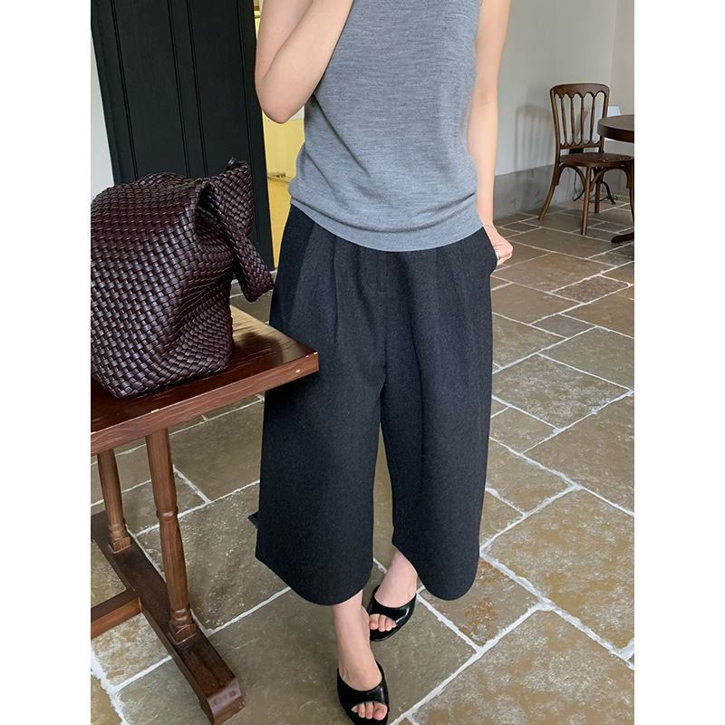 【No Returns or Exchanges】Pleated Wide-Leg Woolen Cropped Pants High-Waisted Casual Pants for Women Wc172 【No Returns or Exchanges】Pleated Wide-Leg Woolen Cropped Pants High-Waisted Casual Pants for Women Wc172