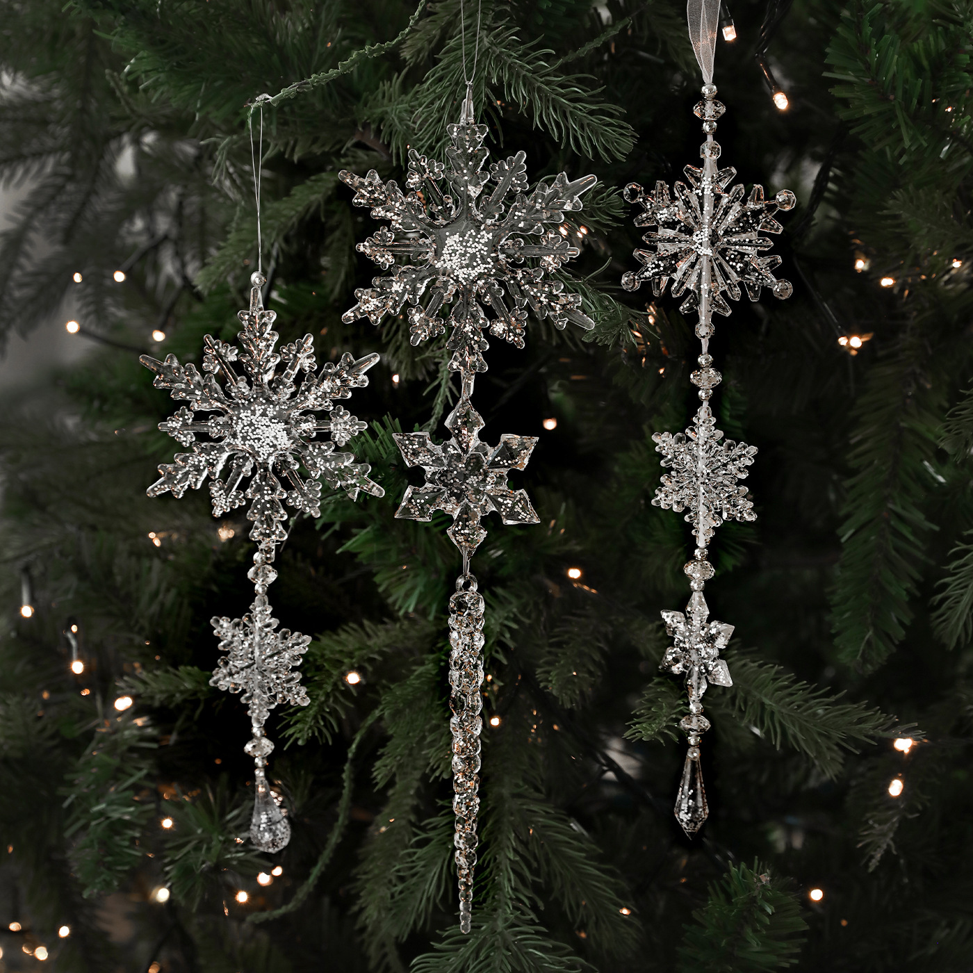Decoración de Navidad acrílica champaña colgante de nieve decoración de árbol de Navidad copo de nieve ventana decoración colgante