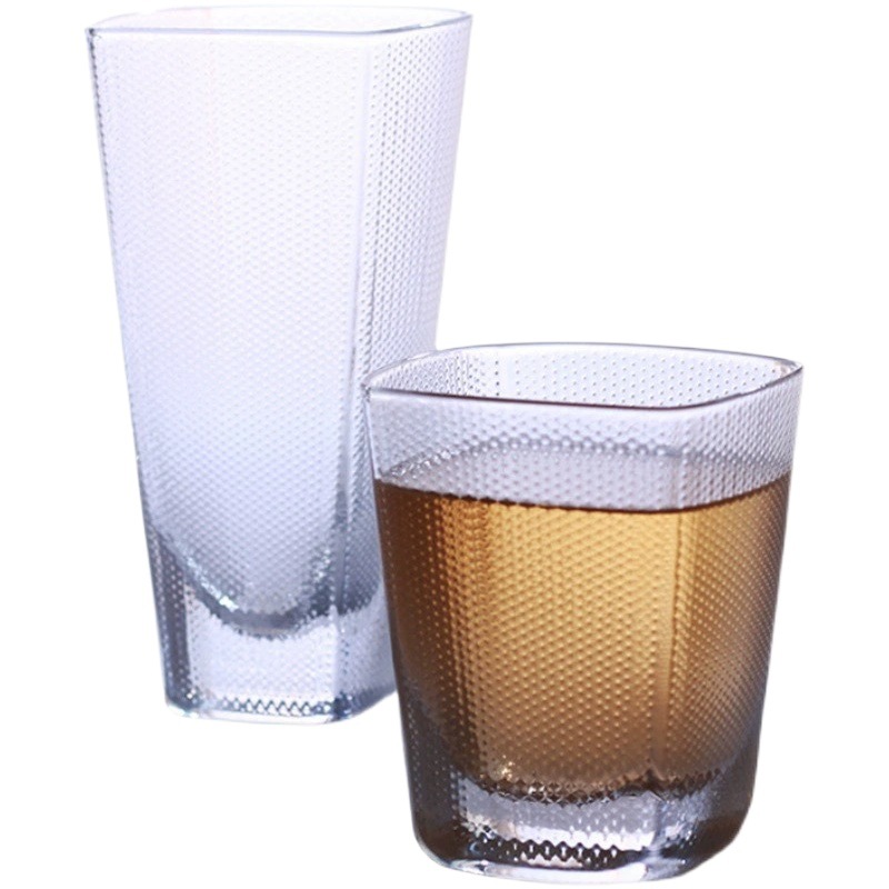 Simple tela a cuadros taza de cristal cuadrado grueso Fondo cristal Polka Dot patrón alto corto transparente hogar taza de agua