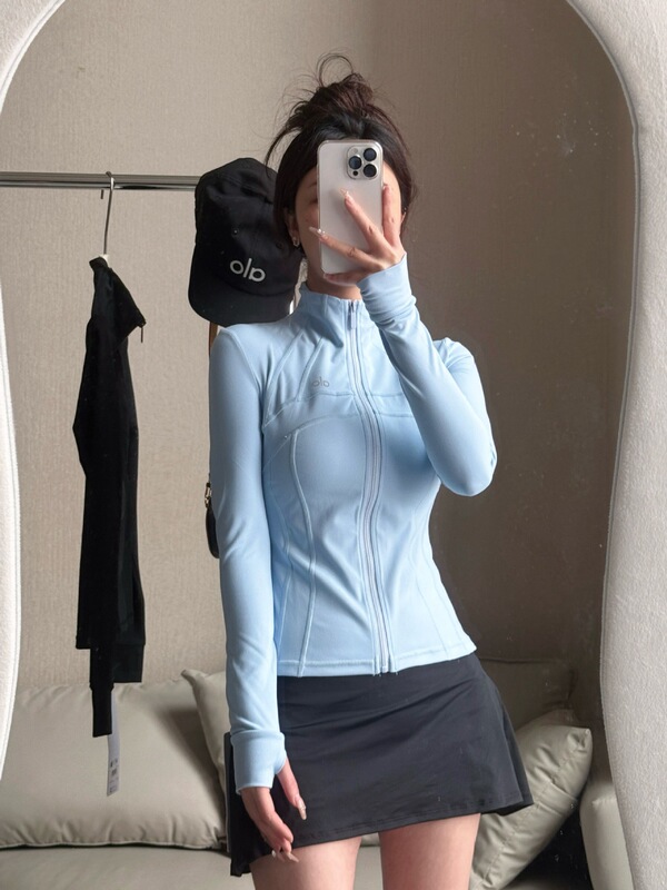 现货alo速干修身防晒瑜伽服立领外套女士运动普拉提训练长袖上衣|undefined