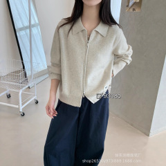 简韩系双拉链翻领毛衣开衫女2025秋冬新款慵懒风软糯针织外套C116