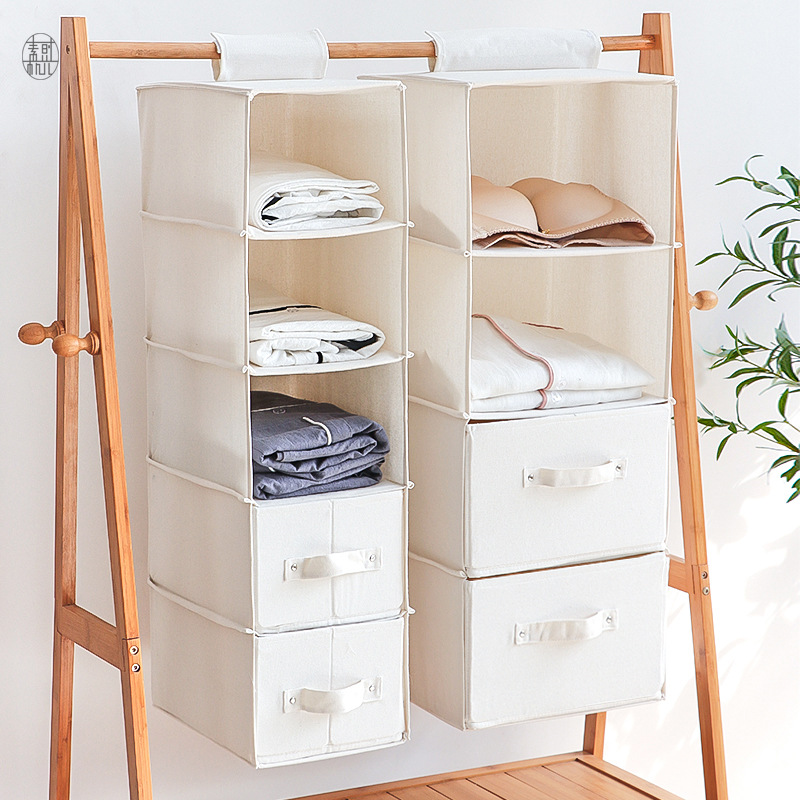 Manufacturer Direct Sales Cotton Linen Fabric Wardrobe Storage Hanging Bag Wardrobe 3D Suspension Style Miscellaneous Clothing Multi-Layer Storage Bag